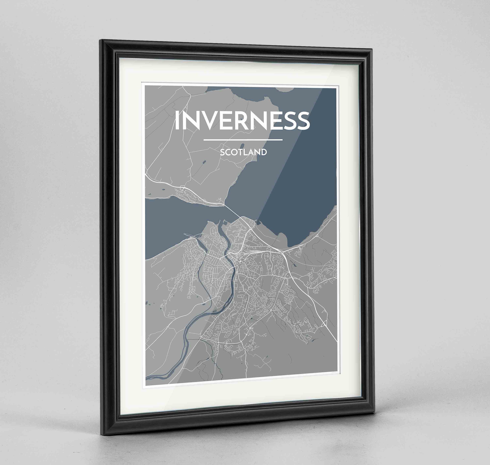 Framed Inverness Map Art Print 24x36" Traditional Black frame Point Two Design Group