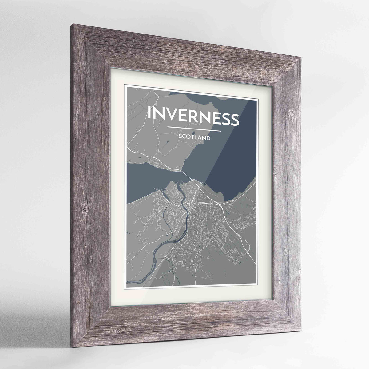 Framed Inverness Map Art Print 24x36&quot; Western Grey frame Point Two Design Group