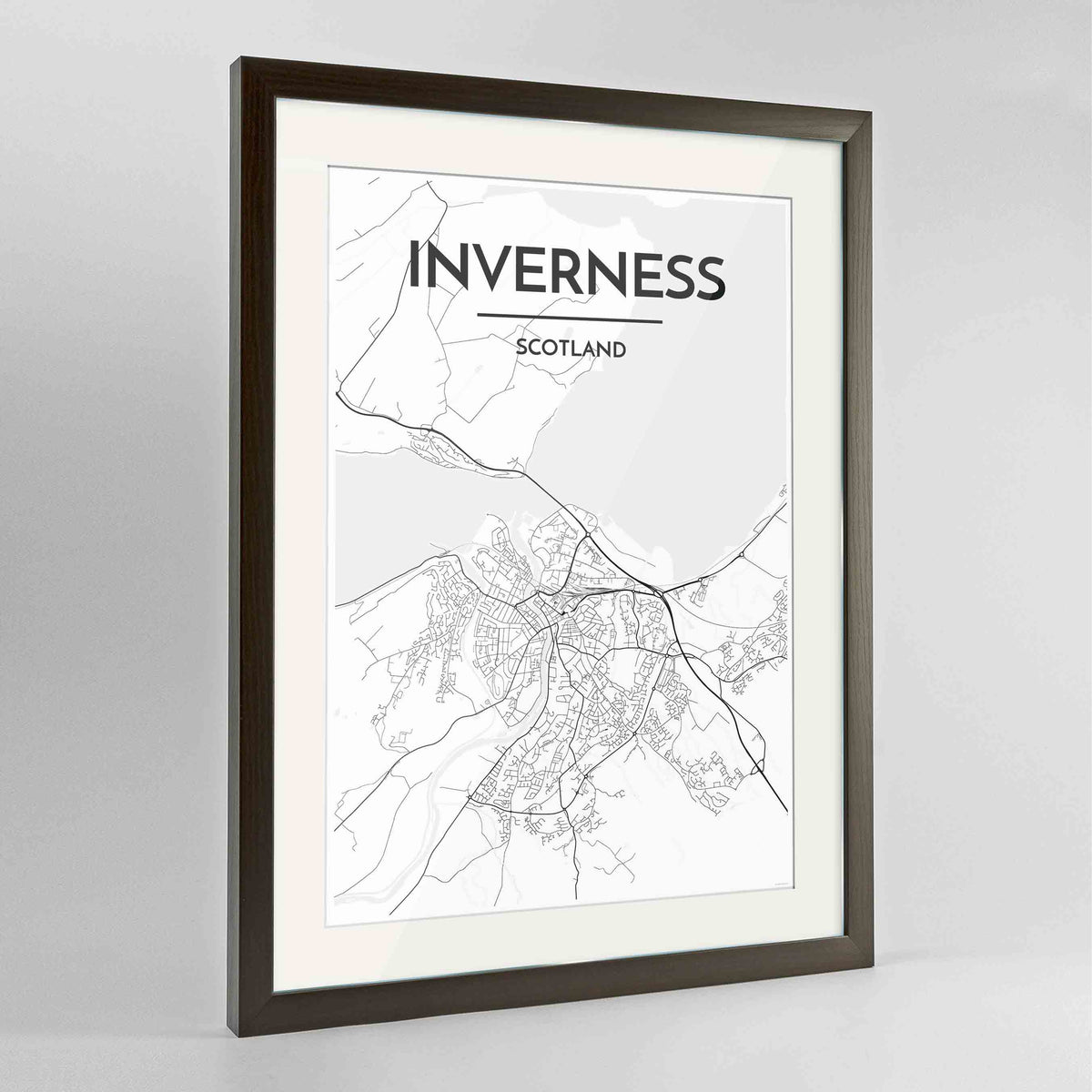 Framed Inverness Map Art Print 24x36&quot; Contemporary Walnut frame Point Two Design Group