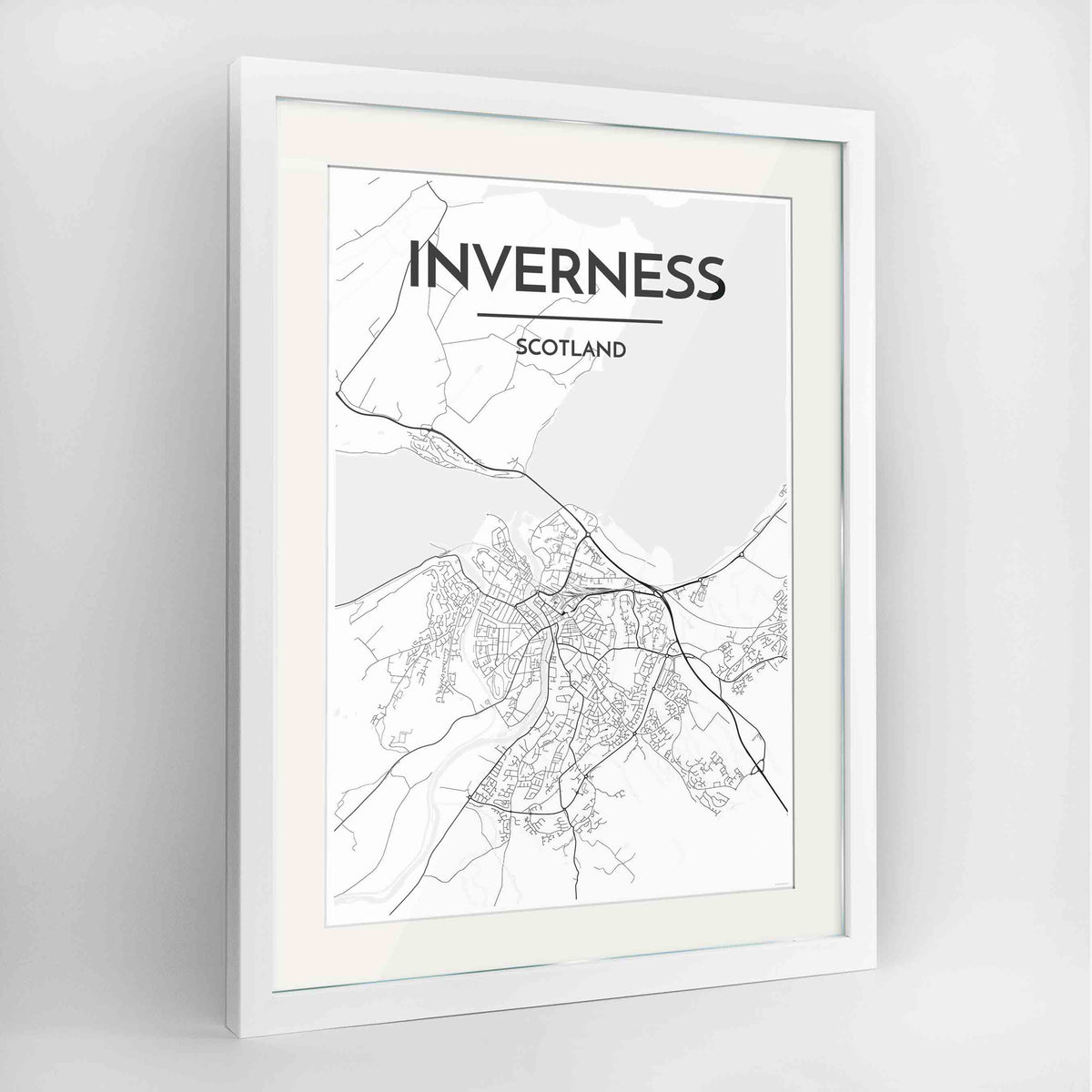 Framed Inverness Map Art Print 24x36&quot; Contemporary White frame Point Two Design Group