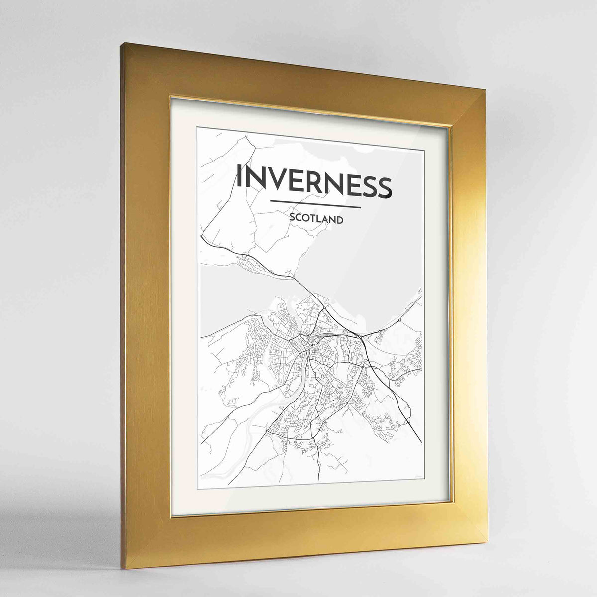 Framed Inverness Map Art Print 24x36&quot; Gold frame Point Two Design Group