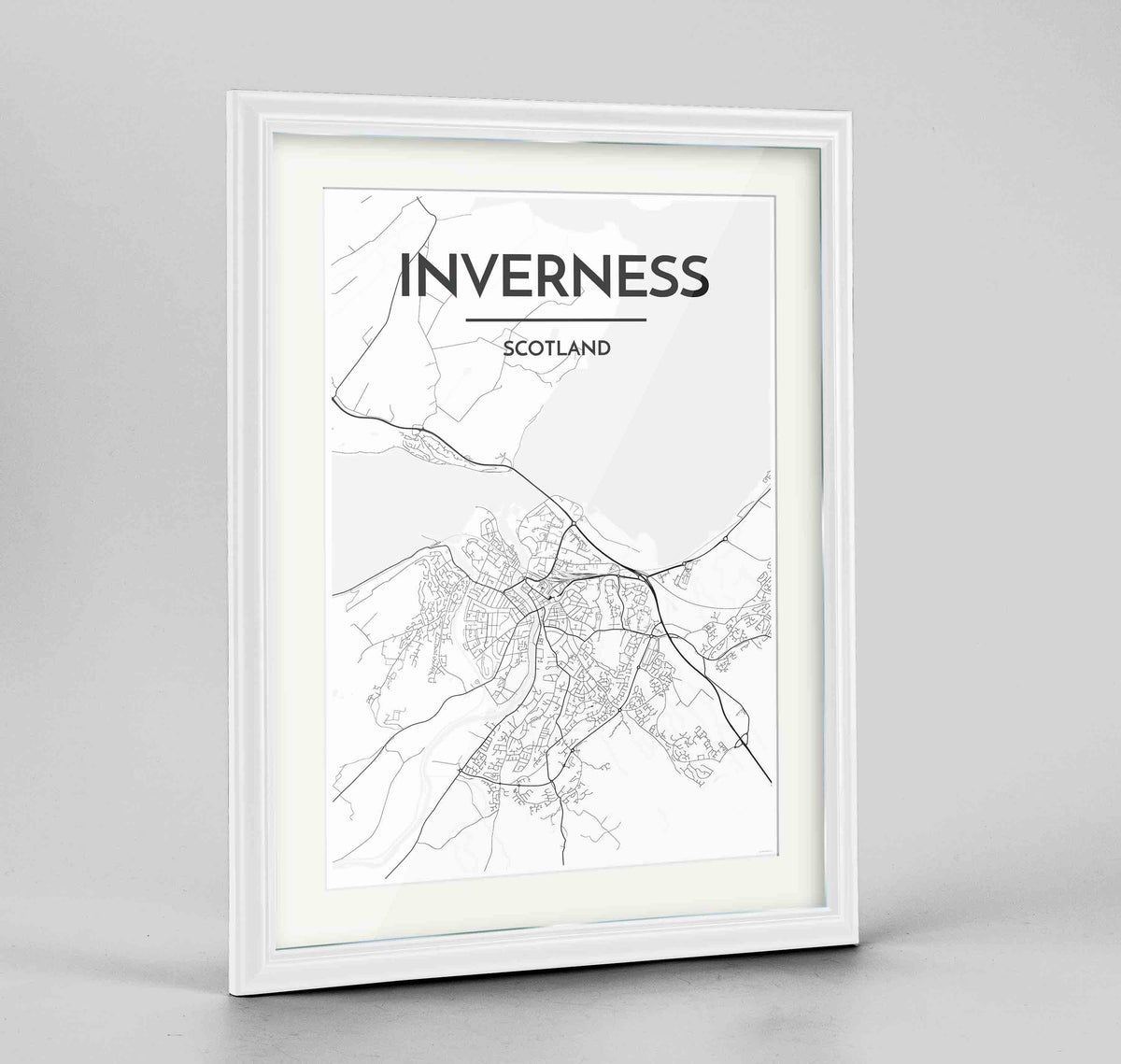 Framed Inverness Map Art Print 24x36&quot; Traditional White frame Point Two Design Group