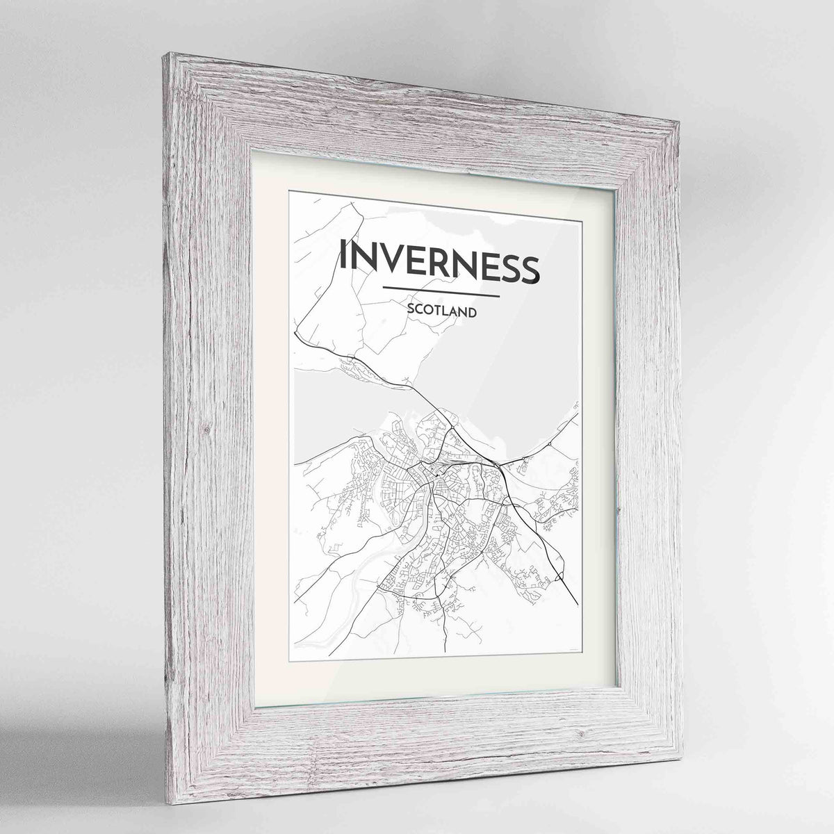Framed Inverness Map Art Print 24x36&quot; Western White frame Point Two Design Group
