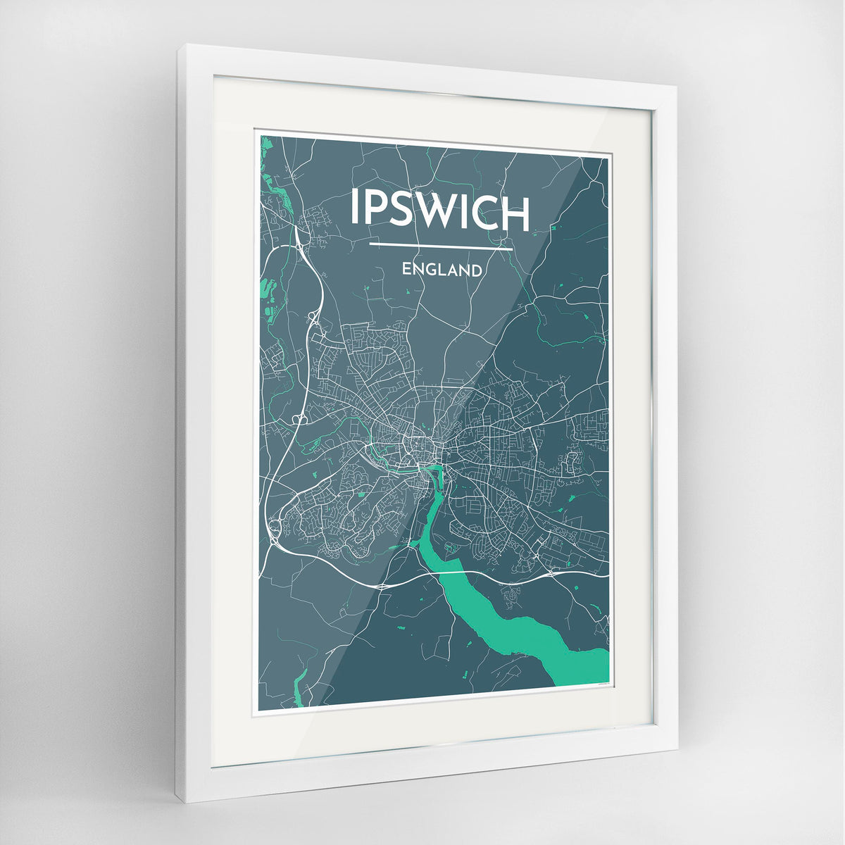 Ipswich Map Art Print - Framed