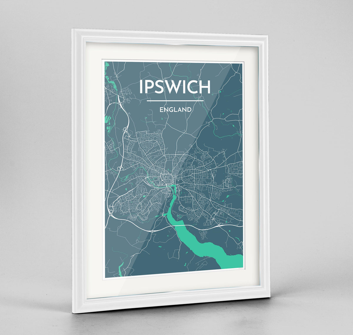 Ipswich Map Art Print - Framed