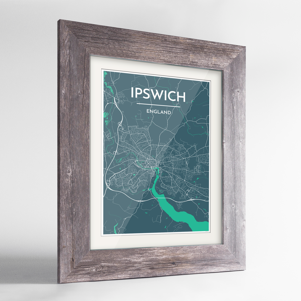 Ipswich Map Art Print - Framed