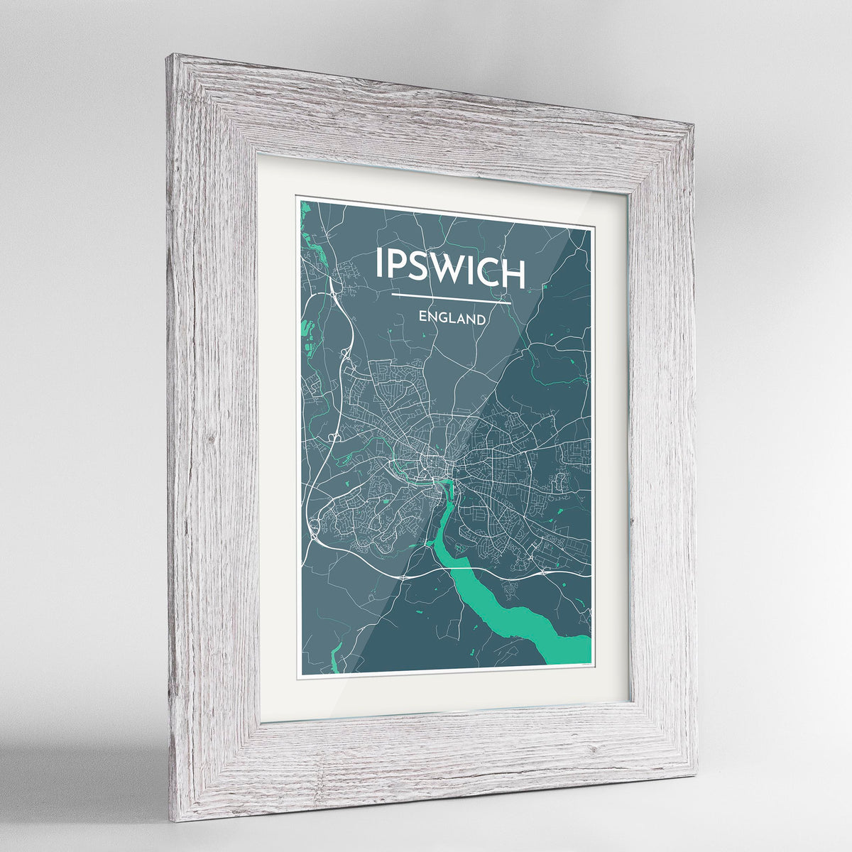 Ipswich Map Art Print - Framed