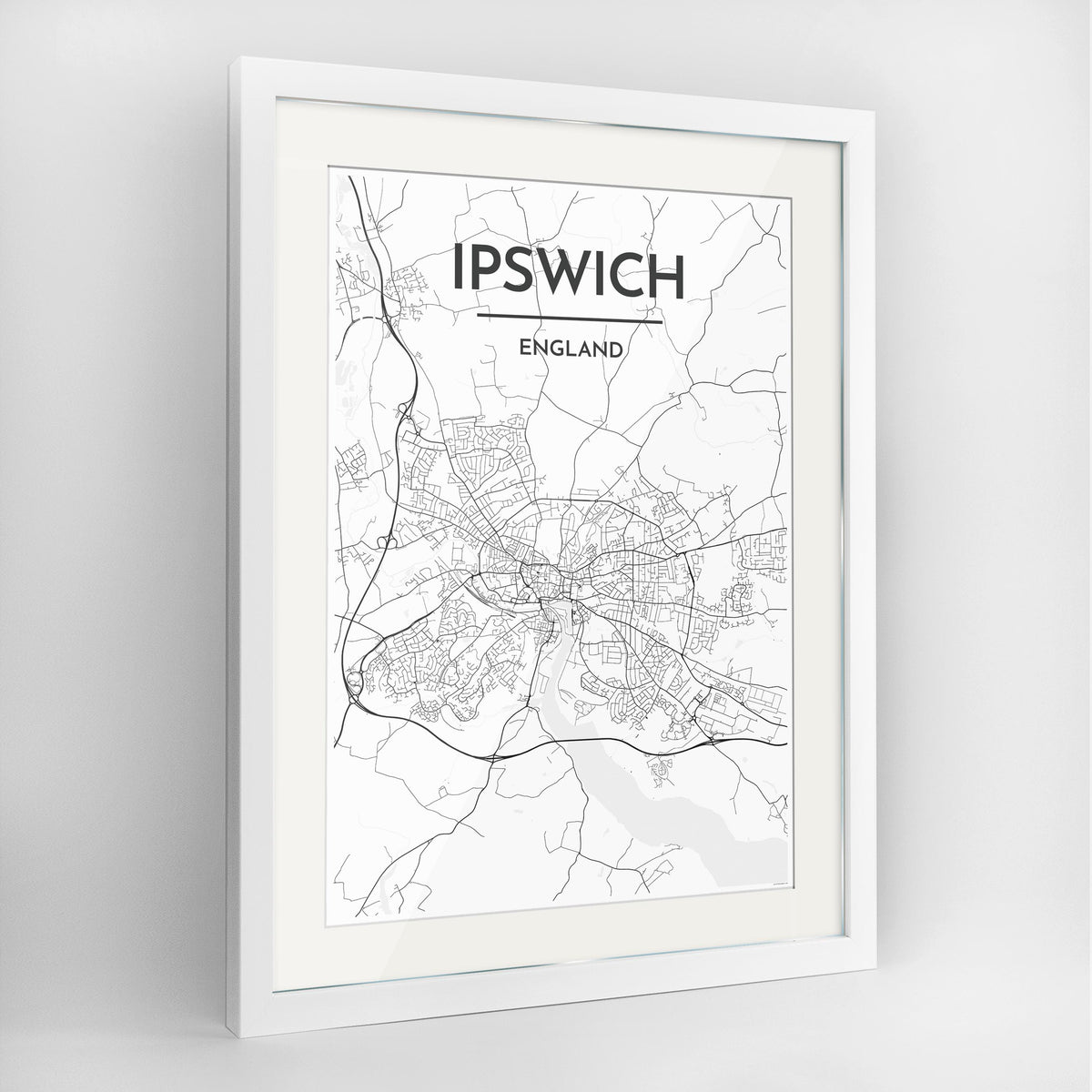 Ipswich Map Art Print - Framed