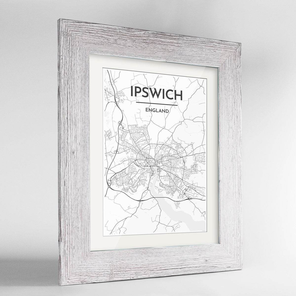 Ipswich Map Art Print - Framed