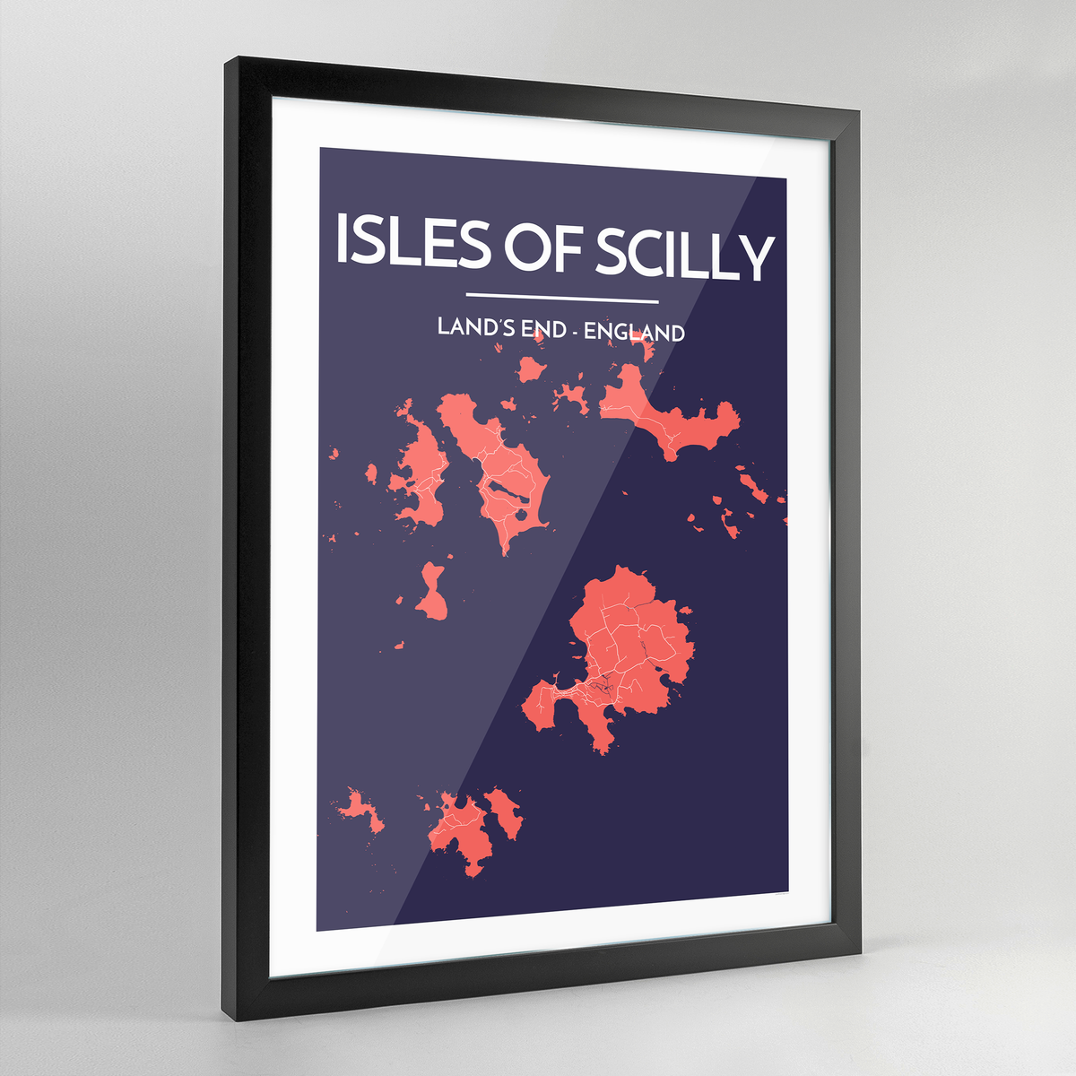 Framed Isles of Scilly City Map Art Print - Point Two Design