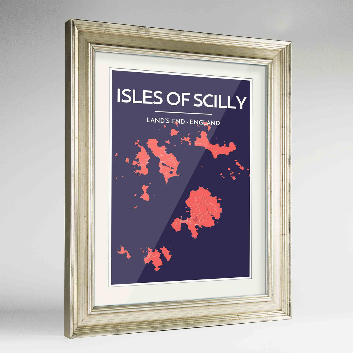 Framed Isles of Scilly Map Art Print 24x36&quot; Champagne frame Point Two Design Group