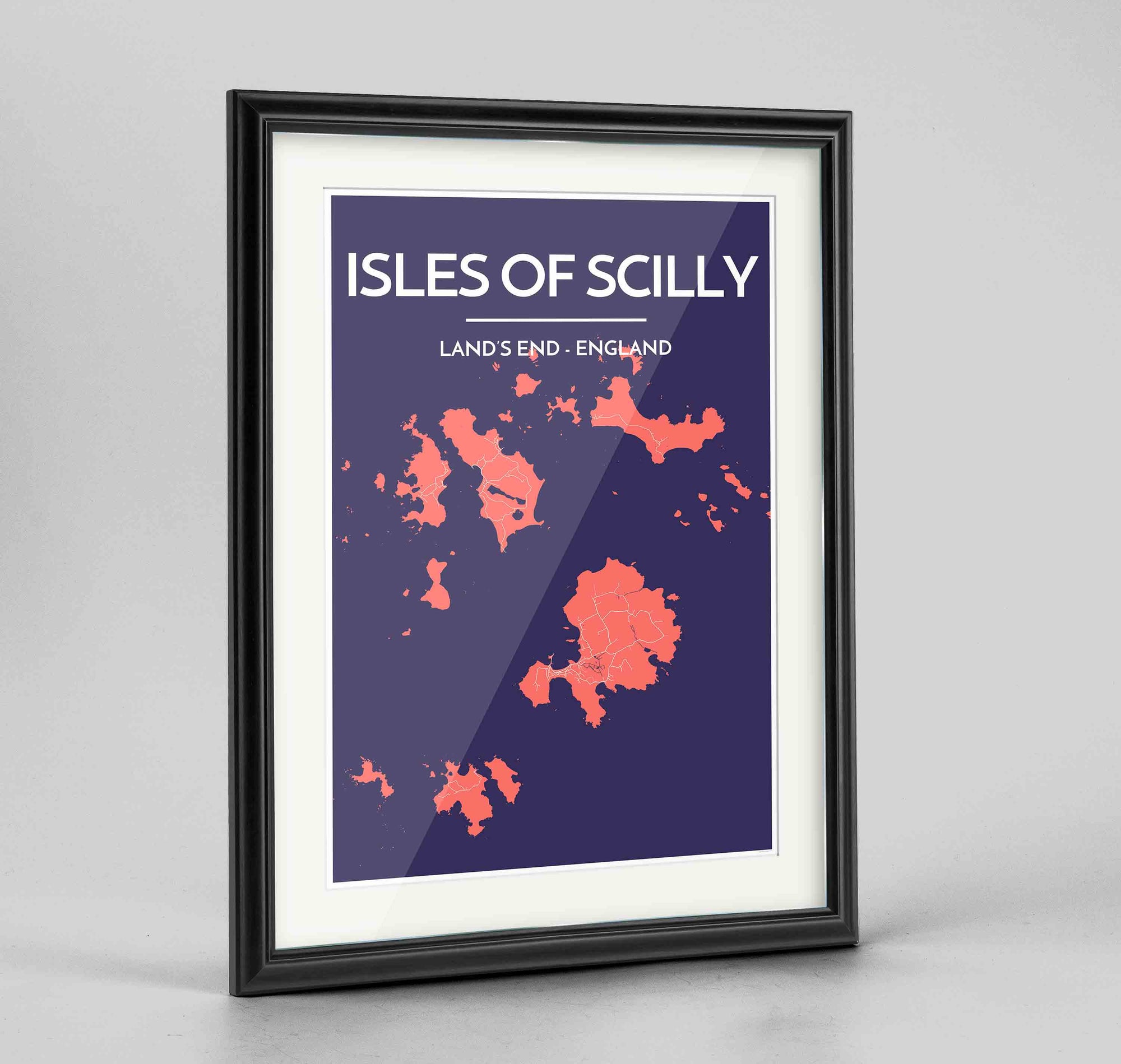 Framed Isles of Scilly Map Art Print 24x36" Traditional Black frame Point Two Design Group