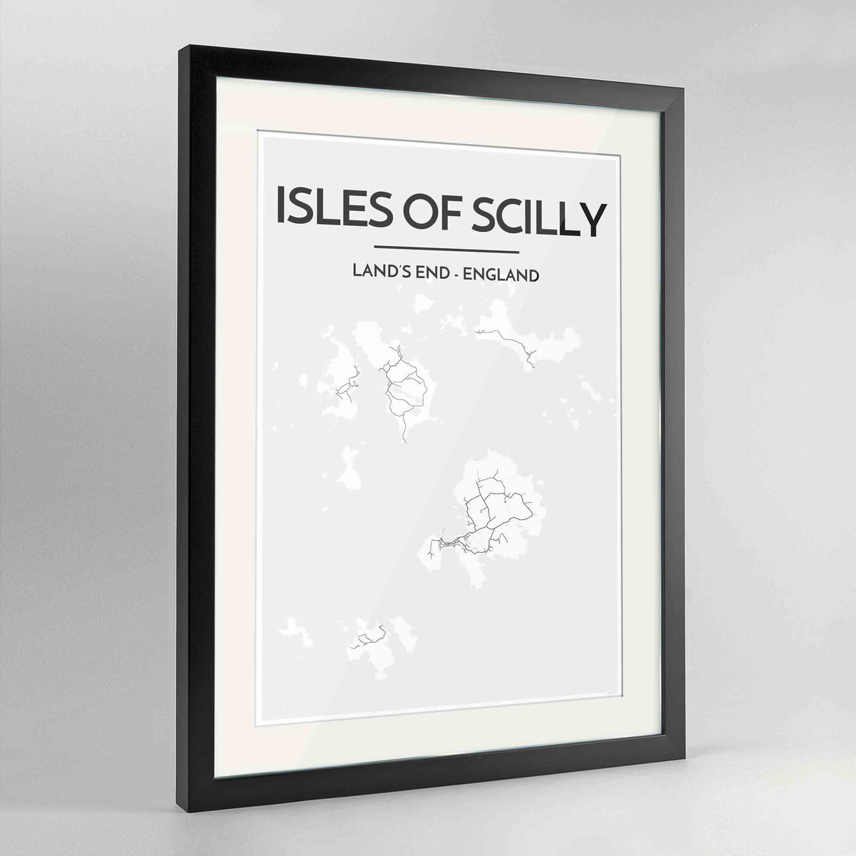 Framed Isles of Scilly Map Art Print 24x36&quot; Contemporary Black frame Point Two Design Group