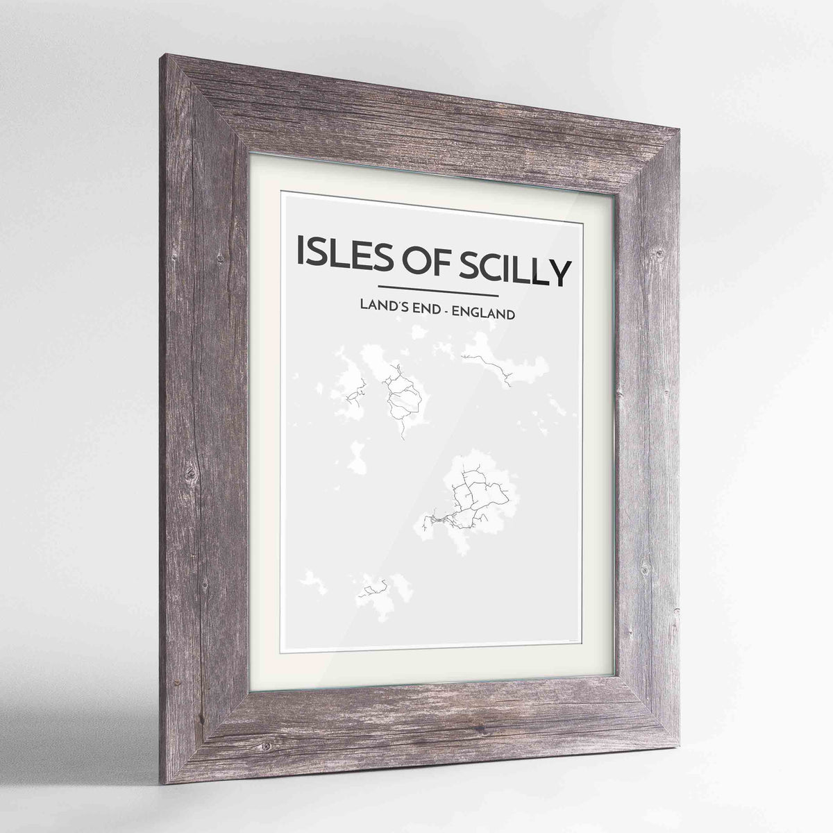 Framed Isles of Scilly Map Art Print 24x36&quot; Western Grey frame Point Two Design Group