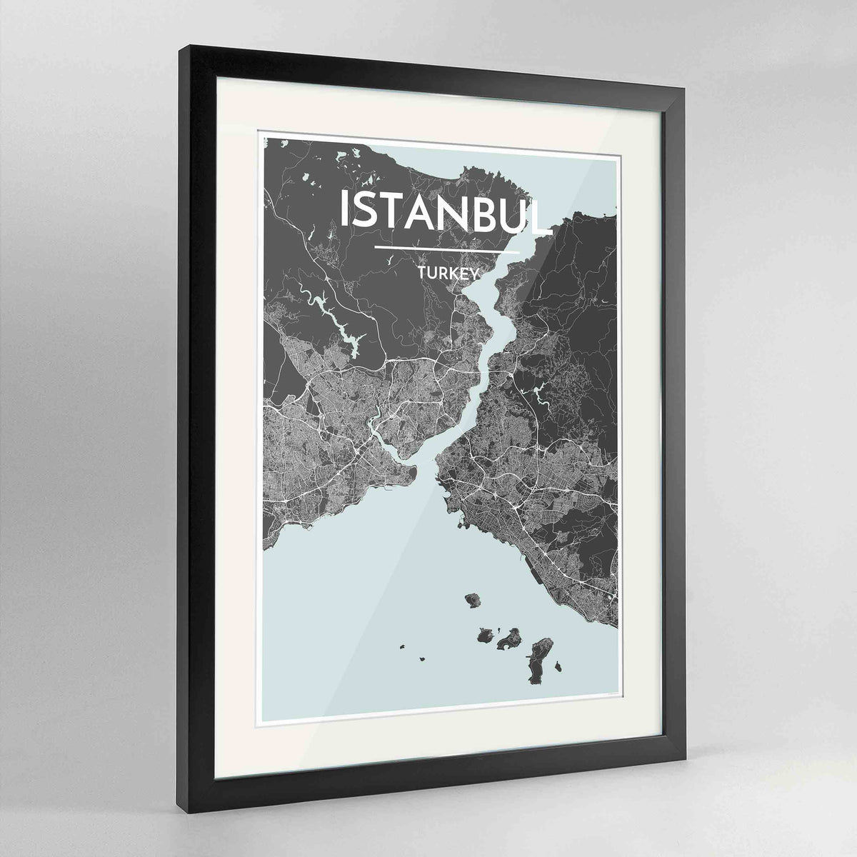Framed Istanbul Map Art Print 24x36&quot; Contemporary Black frame Point Two Design Group