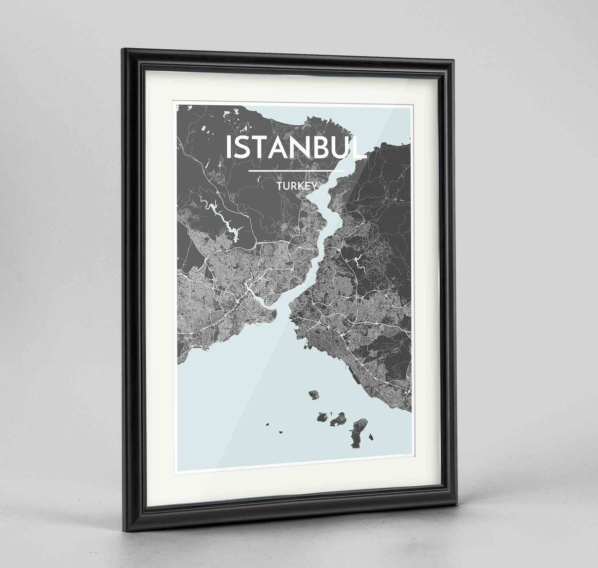 Framed Istanbul Map Art Print 24x36&quot; Traditional Black frame Point Two Design Group
