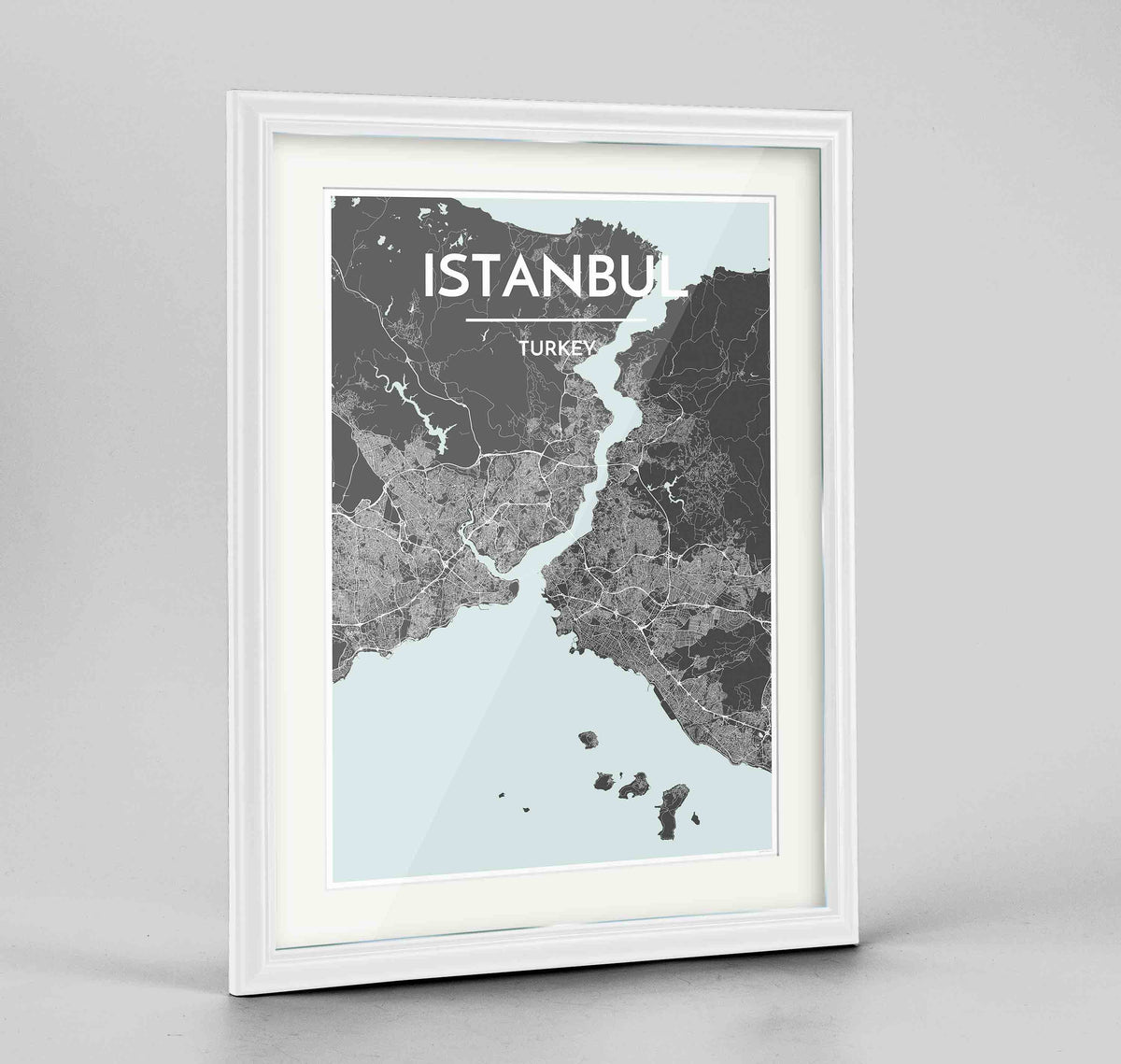 Framed Istanbul Map Art Print 24x36&quot; Traditional White frame Point Two Design Group