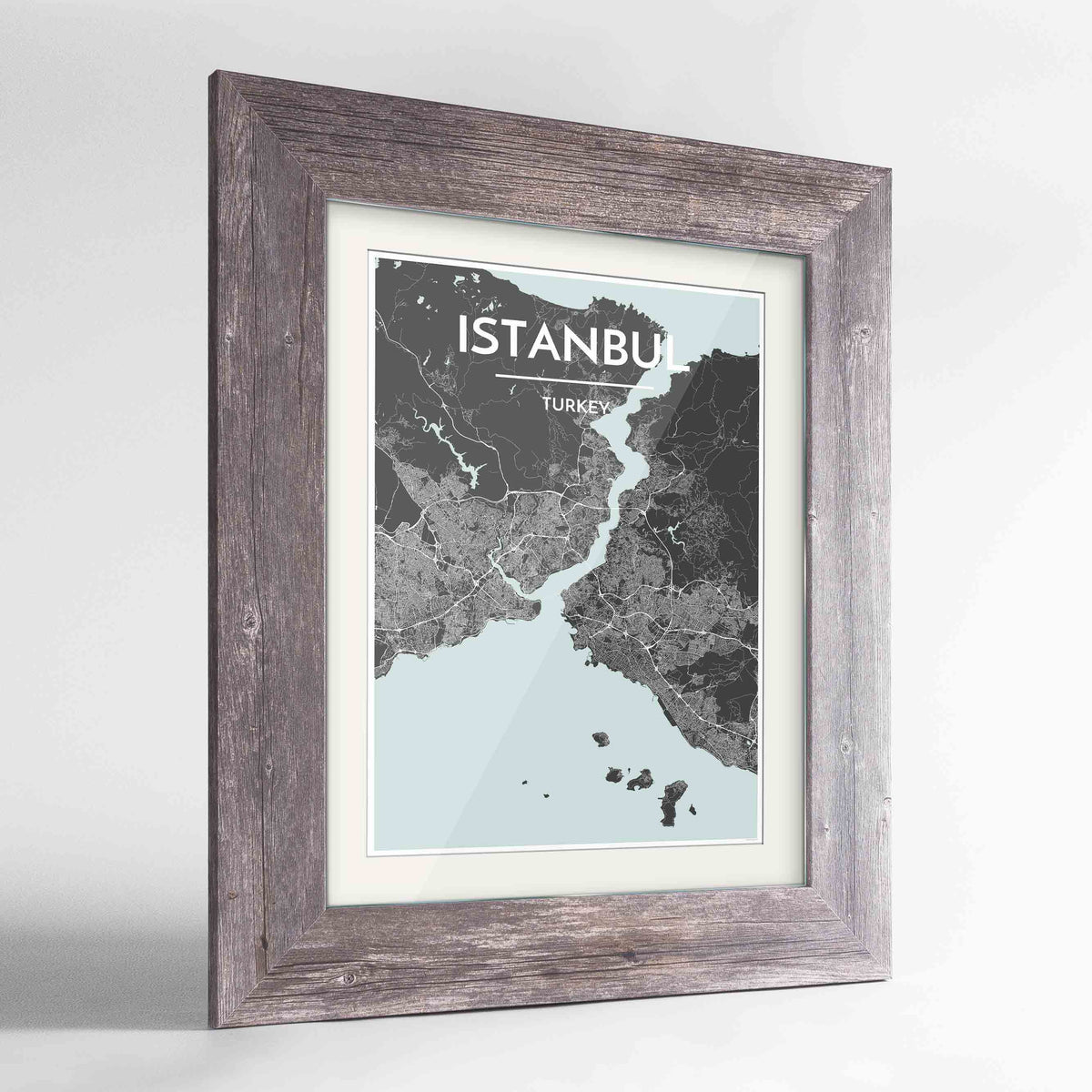 Framed Istanbul Map Art Print 24x36&quot; Western Grey frame Point Two Design Group