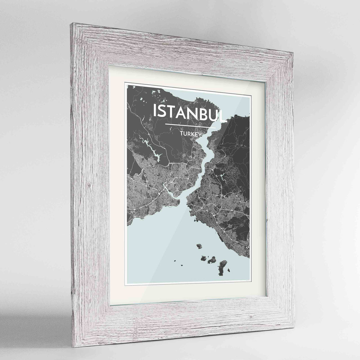 Framed Istanbul Map Art Print 24x36&quot; Western White frame Point Two Design Group