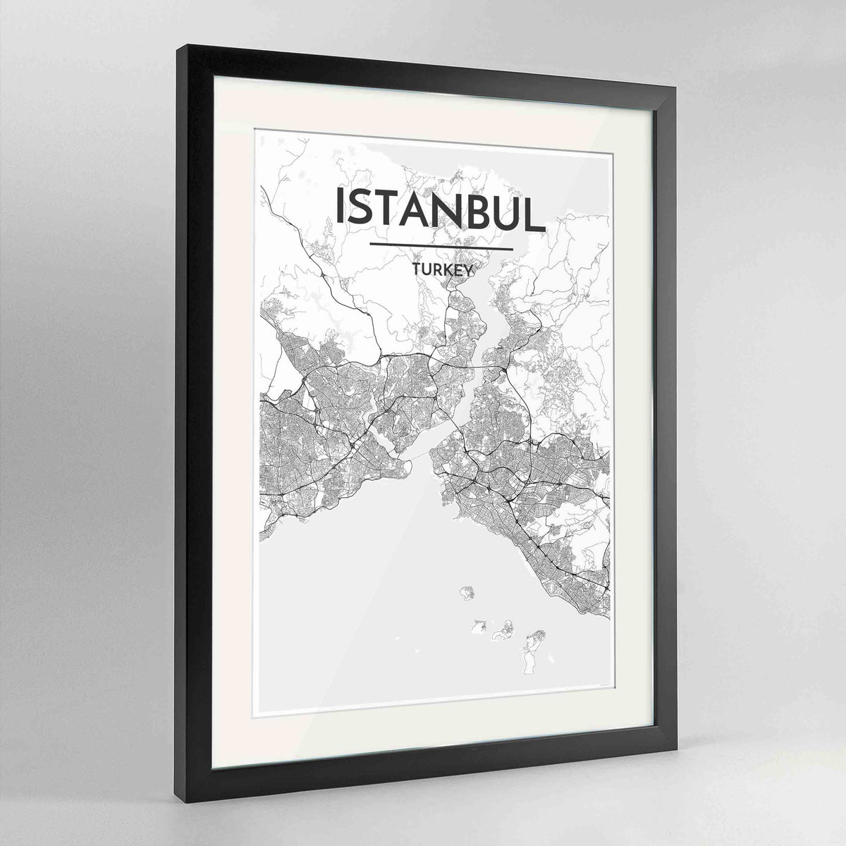 Framed Istanbul Map Art Print 24x36&quot; Contemporary Black frame Point Two Design Group