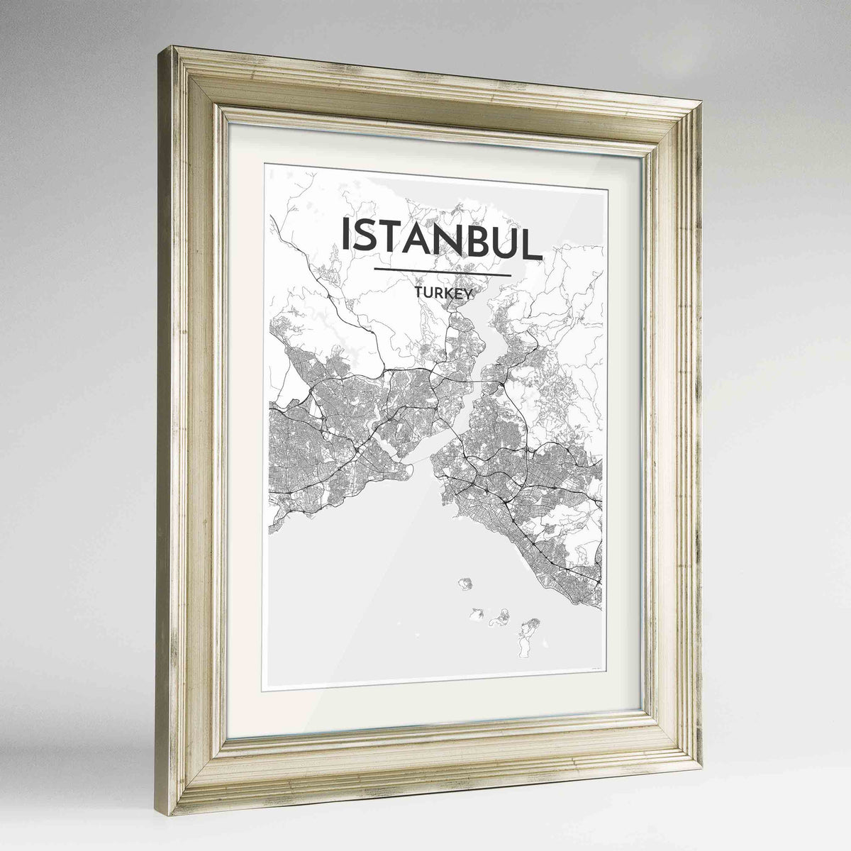 Framed Istanbul Map Art Print 24x36&quot; Champagne frame Point Two Design Group