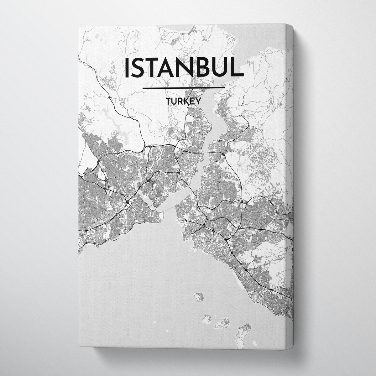Istanbul City Map Canvas Wrap - Point Two Design - Black &amp; White Print