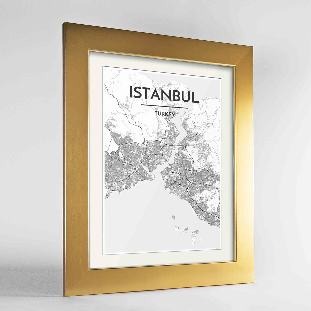 Framed Istanbul Map Art Print 24x36&quot; Gold frame Point Two Design Group
