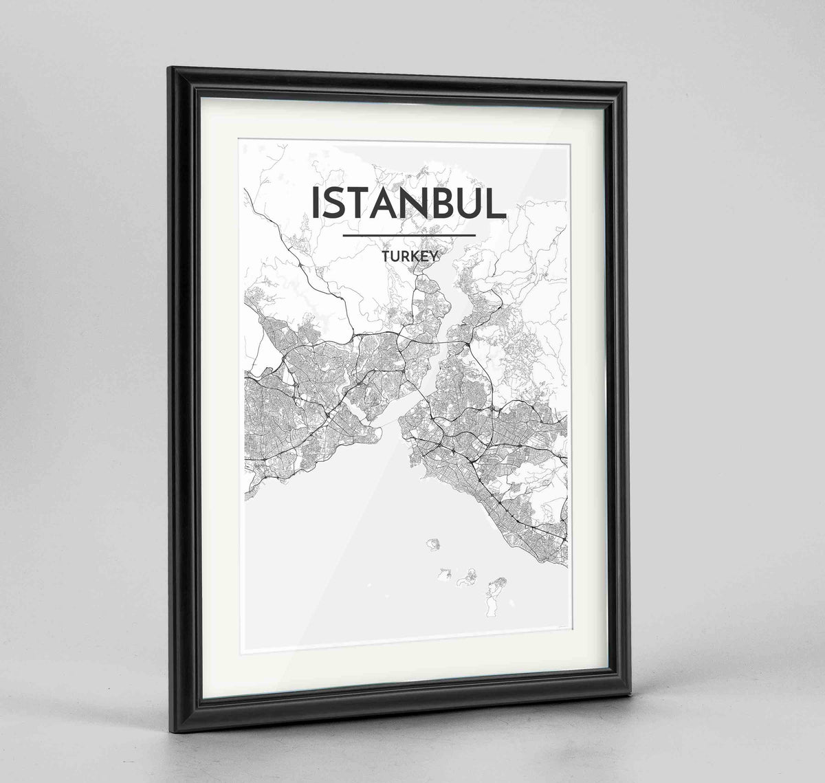 Framed Istanbul Map Art Print 24x36&quot; Traditional Black frame Point Two Design Group