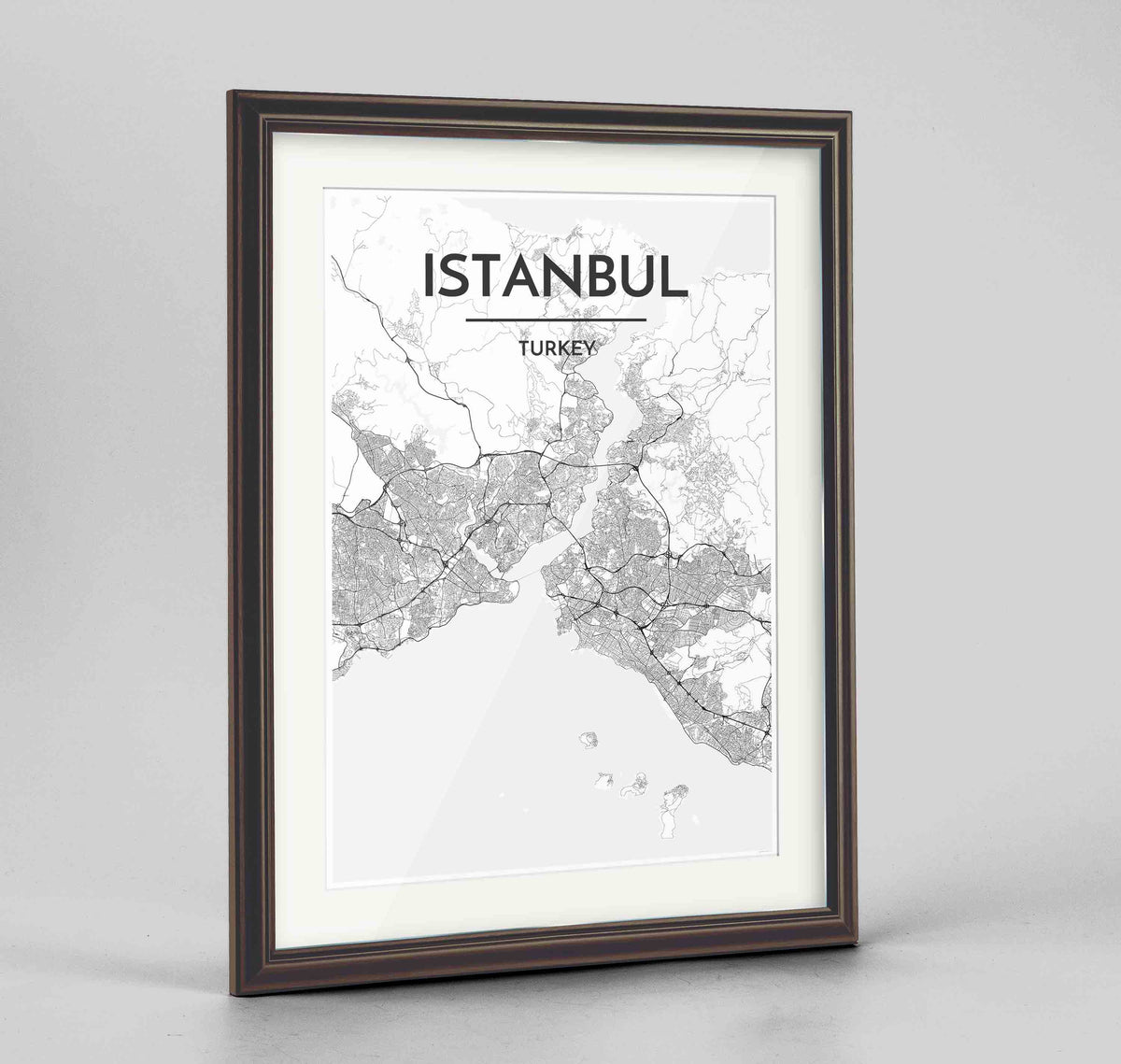 Framed Istanbul Map Art Print 24x36&quot; Traditional Walnut frame Point Two Design Group
