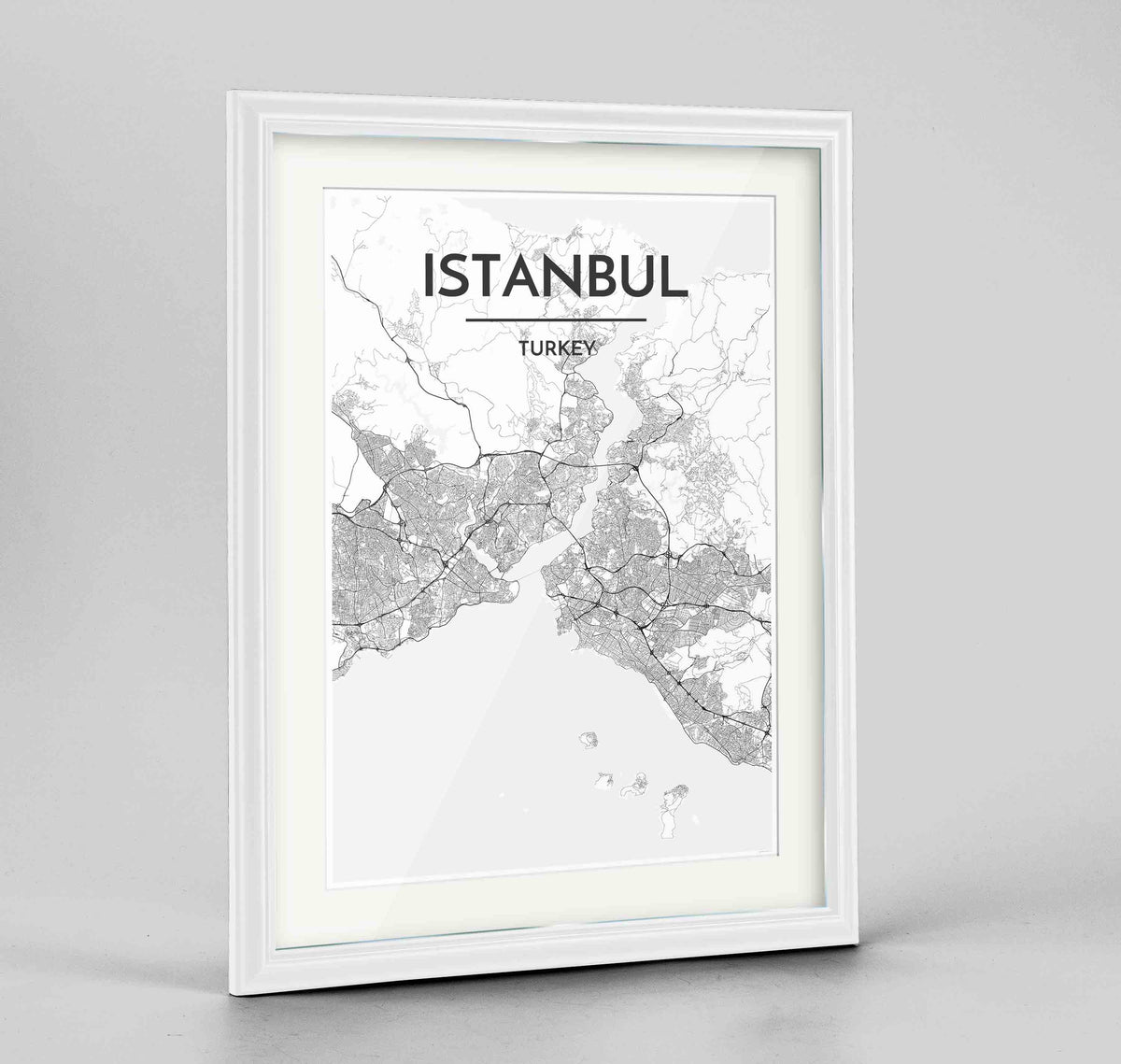 Framed Istanbul Map Art Print 24x36&quot; Traditional White frame Point Two Design Group