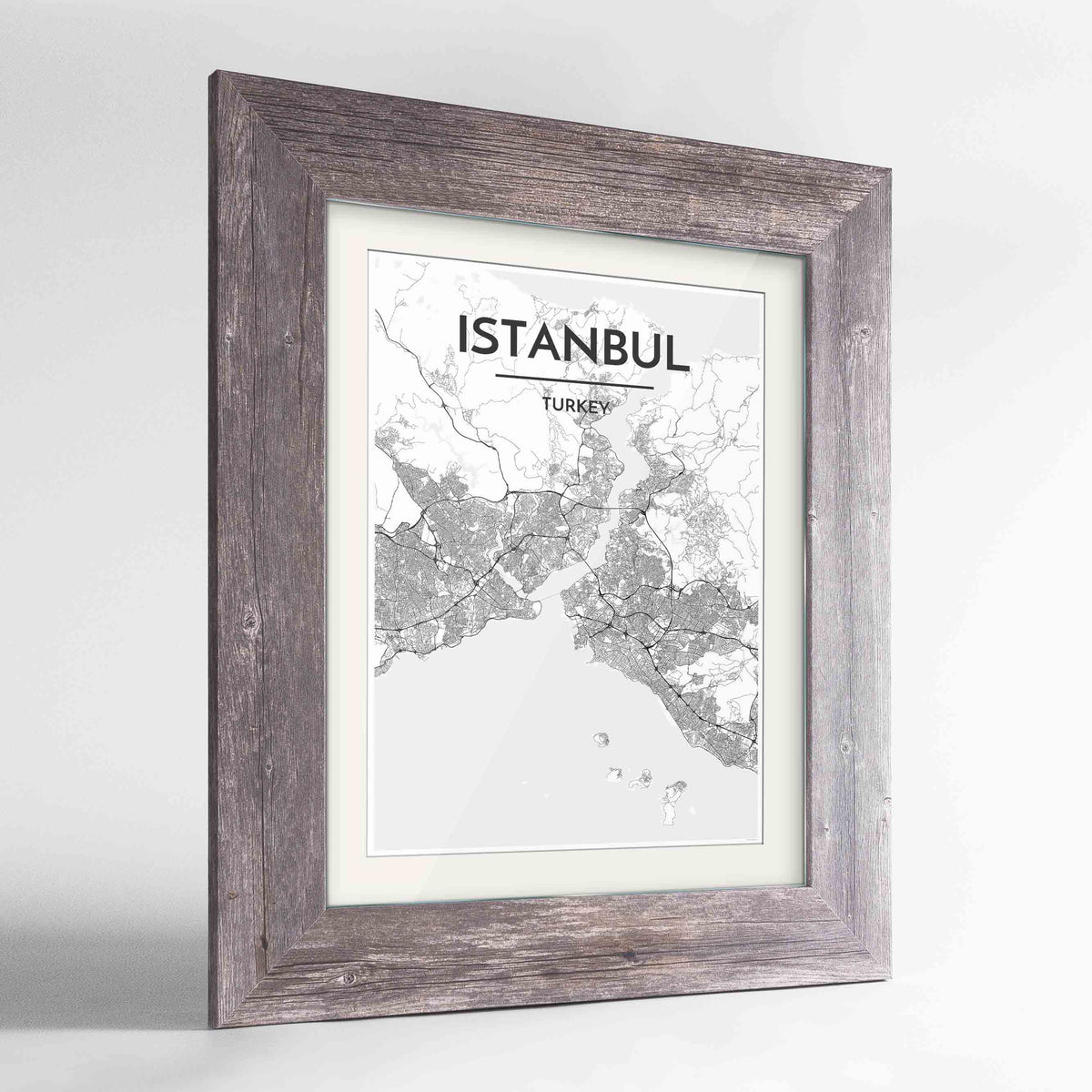 Framed Istanbul Map Art Print 24x36&quot; Western Grey frame Point Two Design Group