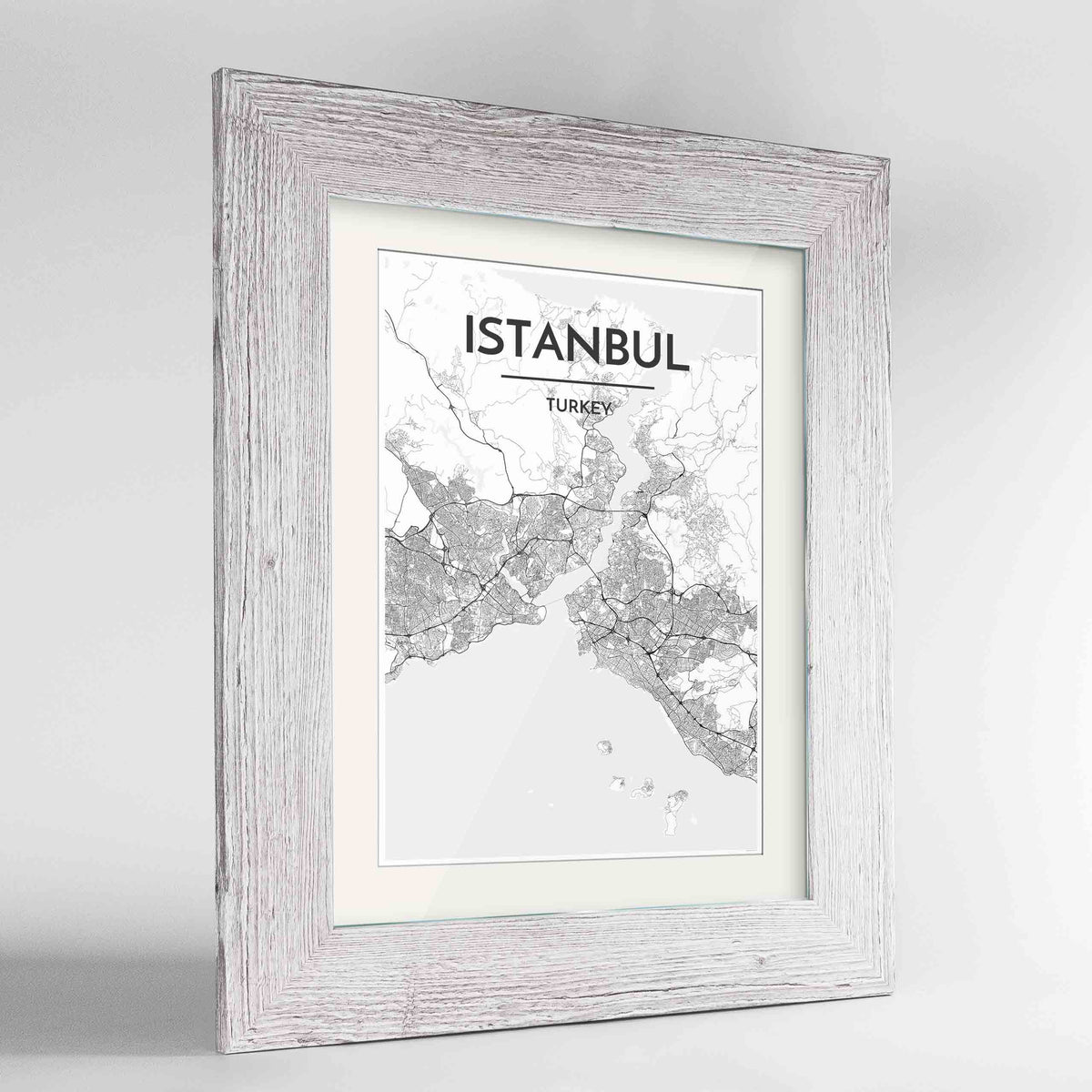 Framed Istanbul Map Art Print 24x36&quot; Western White frame Point Two Design Group