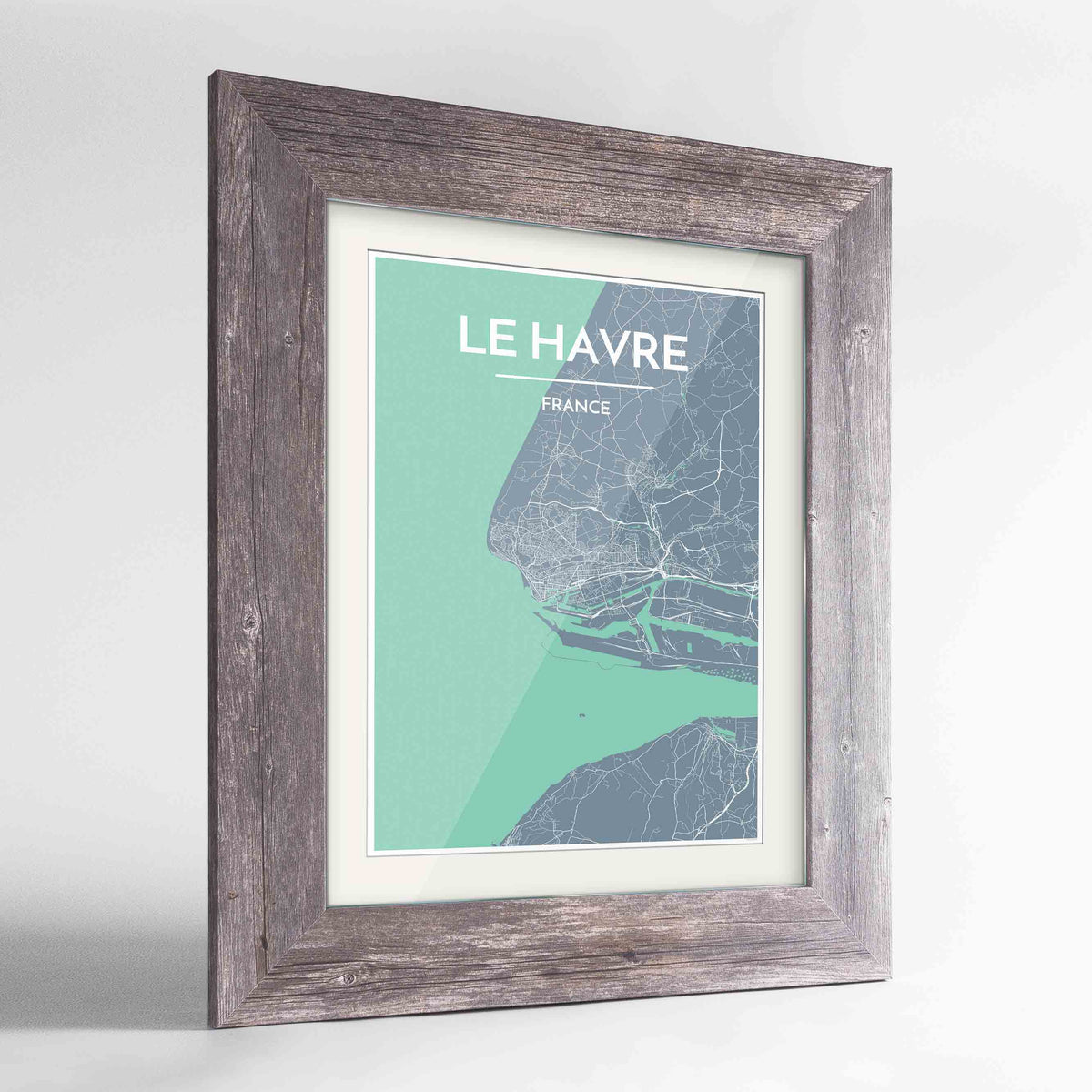 Framed Le Havre Map Art Print 24x36&quot; Western Grey frame Point Two Design Group