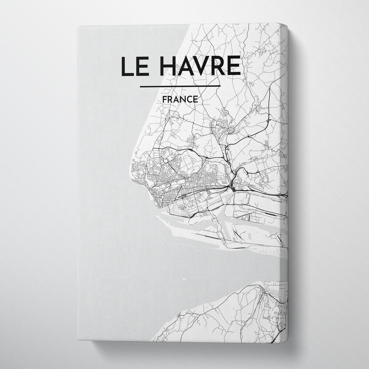 Le Havre City Map Canvas Wrap - Point Two Design - Black &amp; White Print