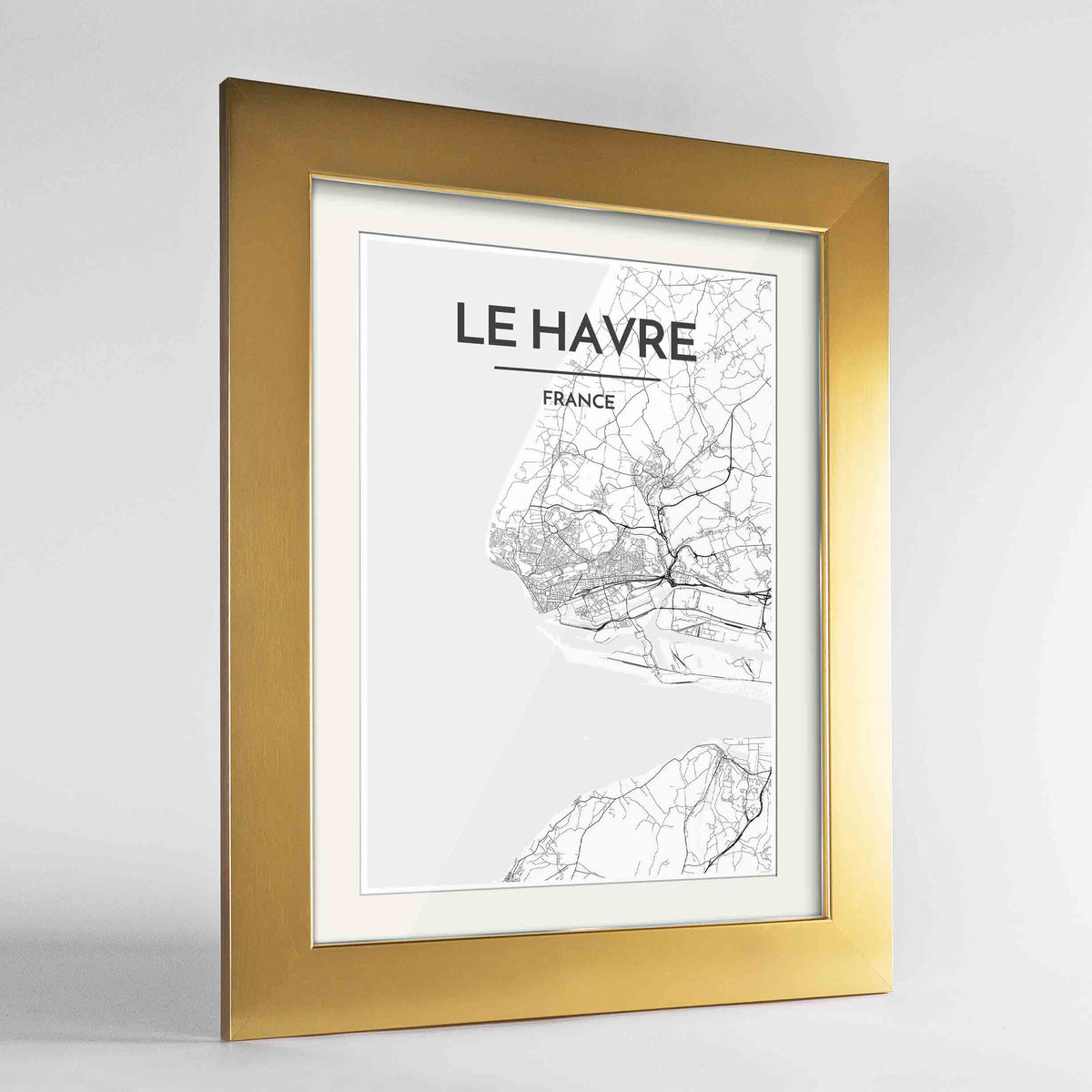 Framed Le Havre Map Art Print 24x36&quot; Gold frame Point Two Design Group