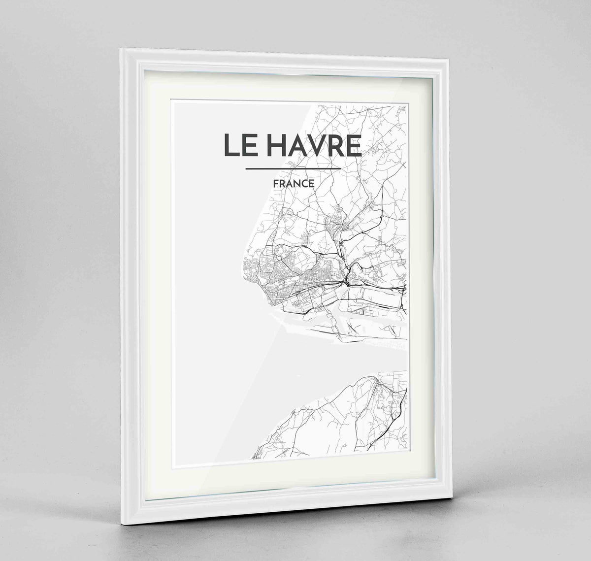 Framed Le Havre Map Art Print 24x36&quot; Traditional White frame Point Two Design Group