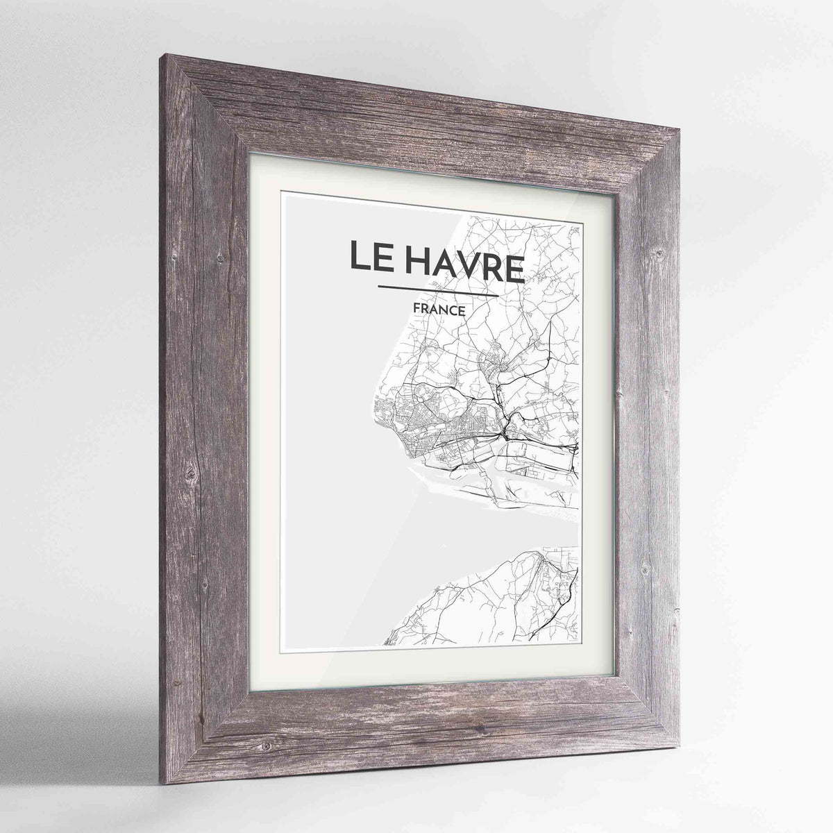 Framed Le Havre Map Art Print 24x36&quot; Western Grey frame Point Two Design Group