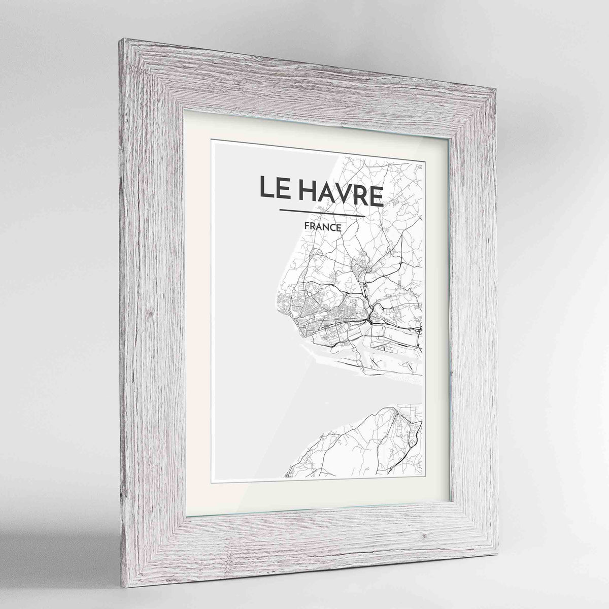 Framed Le Havre Map Art Print 24x36&quot; Western White frame Point Two Design Group
