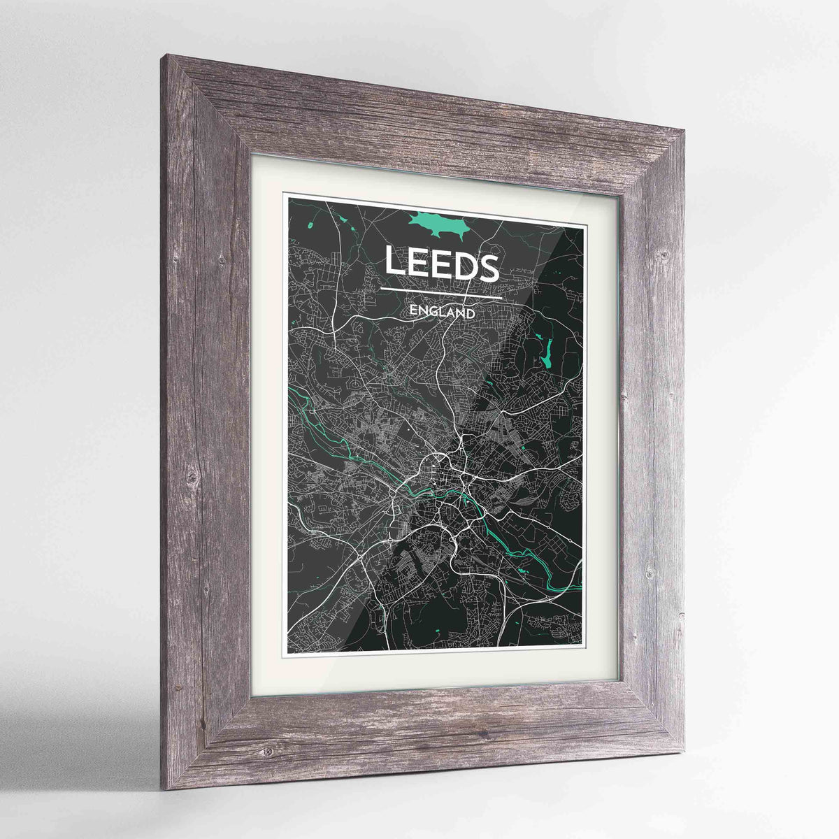 Framed Leeds Map Art Print 24x36&quot; Western Grey frame Point Two Design Group