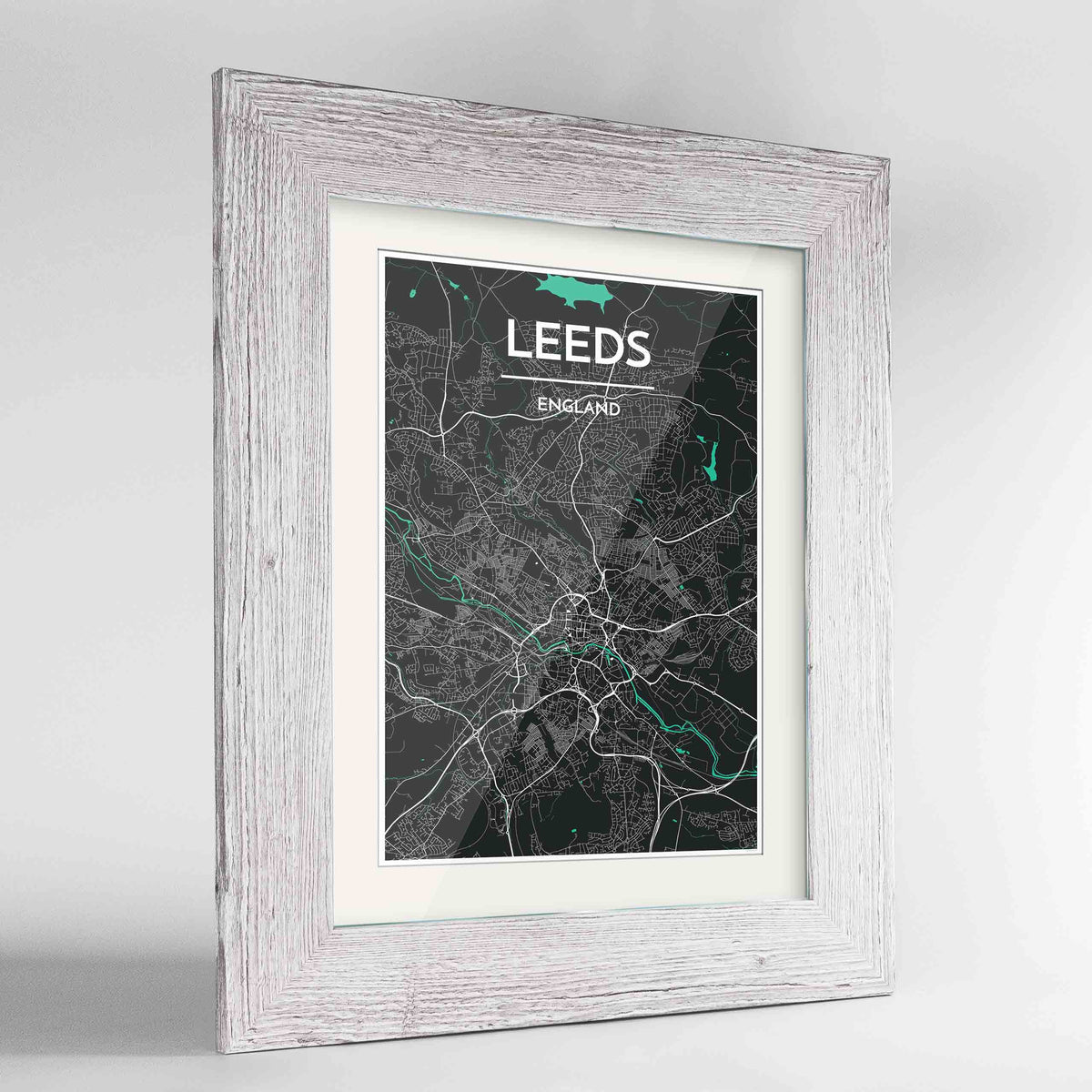 Framed Leeds Map Art Print 24x36&quot; Western White frame Point Two Design Group