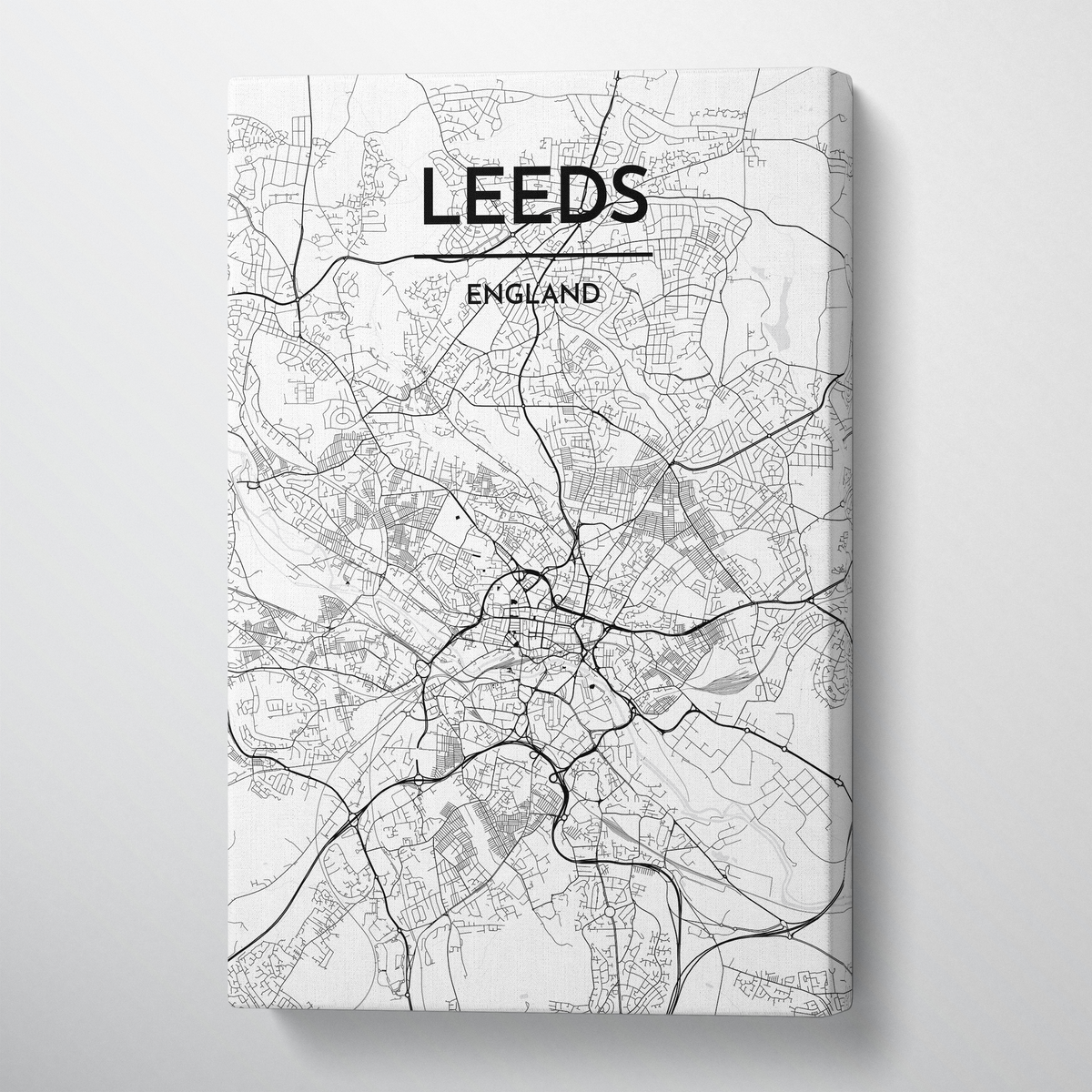 Leeds City Map Canvas Wrap - Point Two Design - Black &amp; White Print