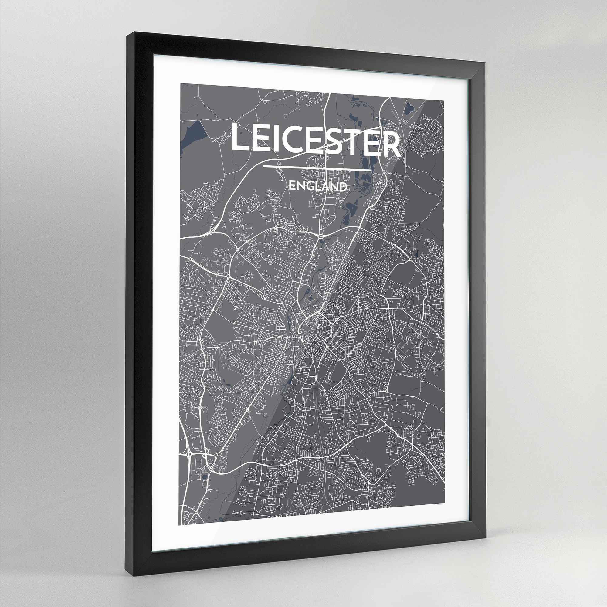 Framed Leicester City Map Art Print - Point Two Design