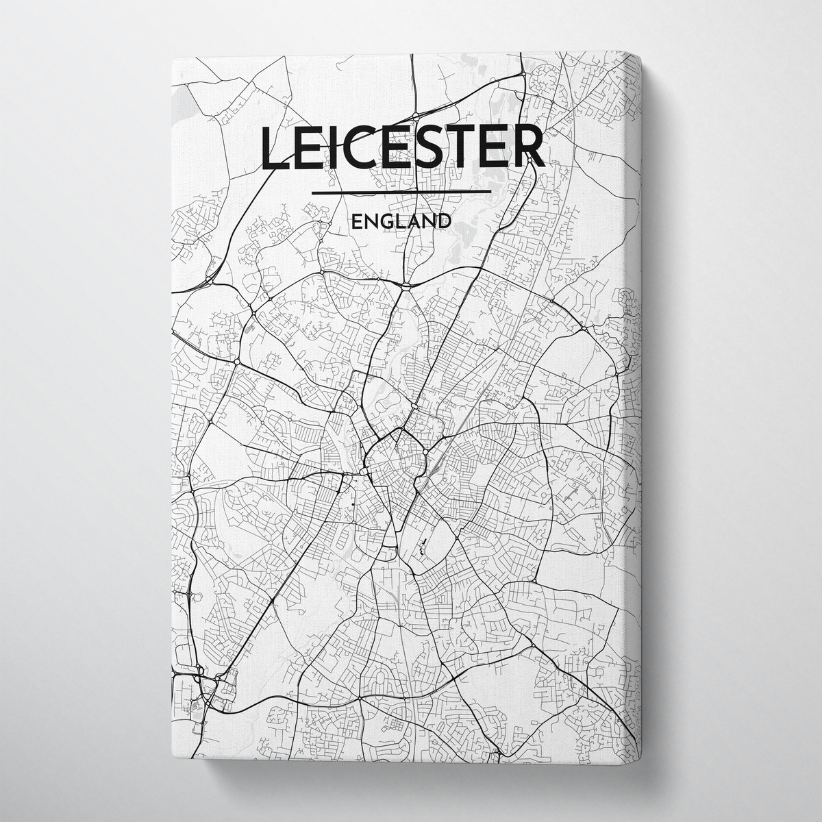 Leicester City Map Canvas Wrap - Point Two Design - Black &amp; White Print