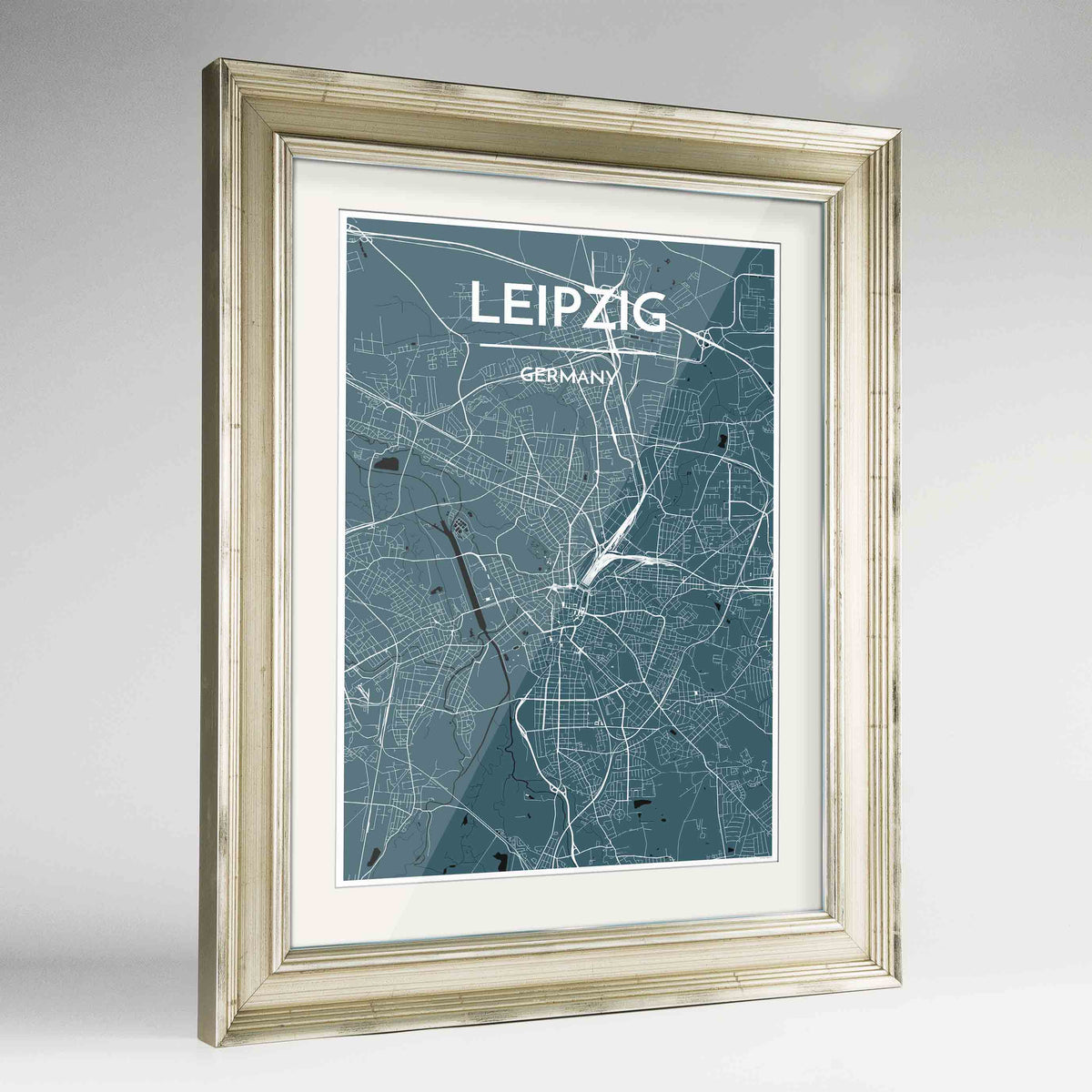 Framed Leipzig Map Art Print 24x36&quot; Champagne frame Point Two Design Group