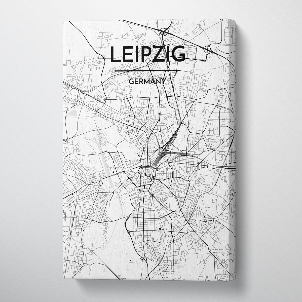 Leipzig City Map Canvas Wrap - Point Two Design - Black &amp; White Print