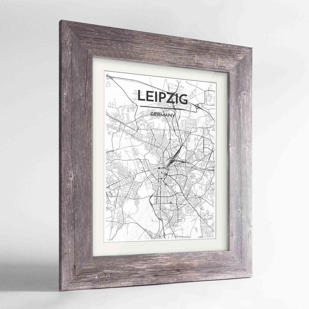 Framed Leipzig Map Art Print 24x36&quot; Western Grey frame Point Two Design Group