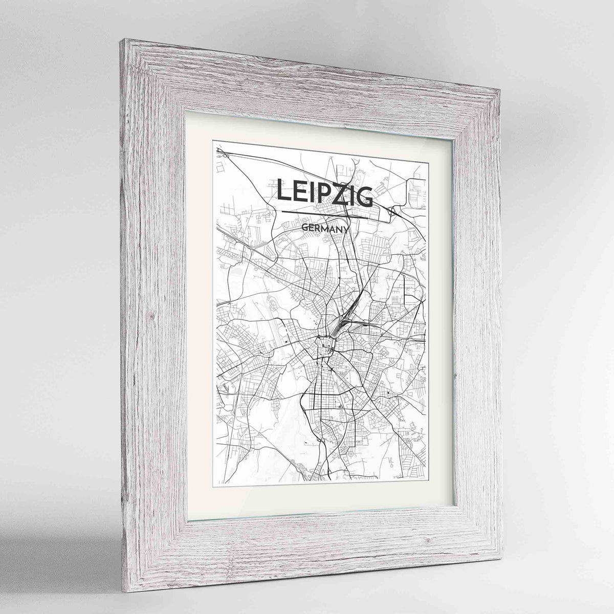 Framed Leipzig Map Art Print 24x36&quot; Western White frame Point Two Design Group