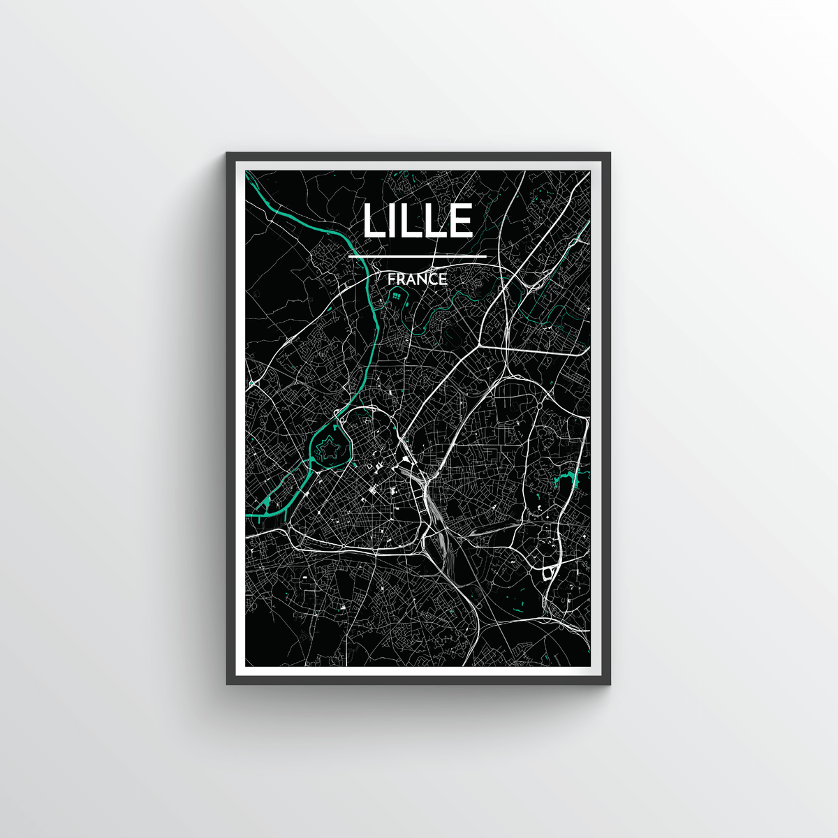 Lille City Map Art Print - Point Two Design - Black &amp; White Print