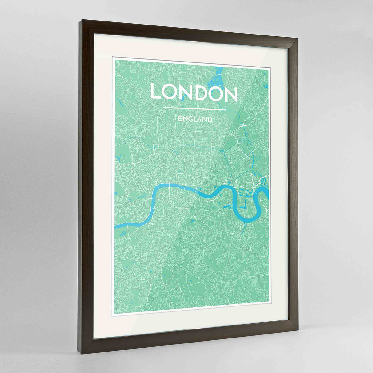 Framed London Map Art Print 24x36&quot; Contemporary Walnut frame Point Two Design Group