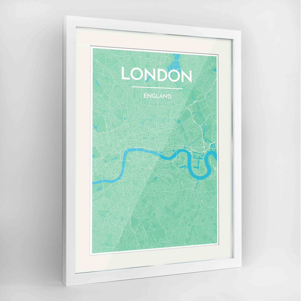 Framed London Map Art Print 24x36&quot; Contemporary White frame Point Two Design Group
